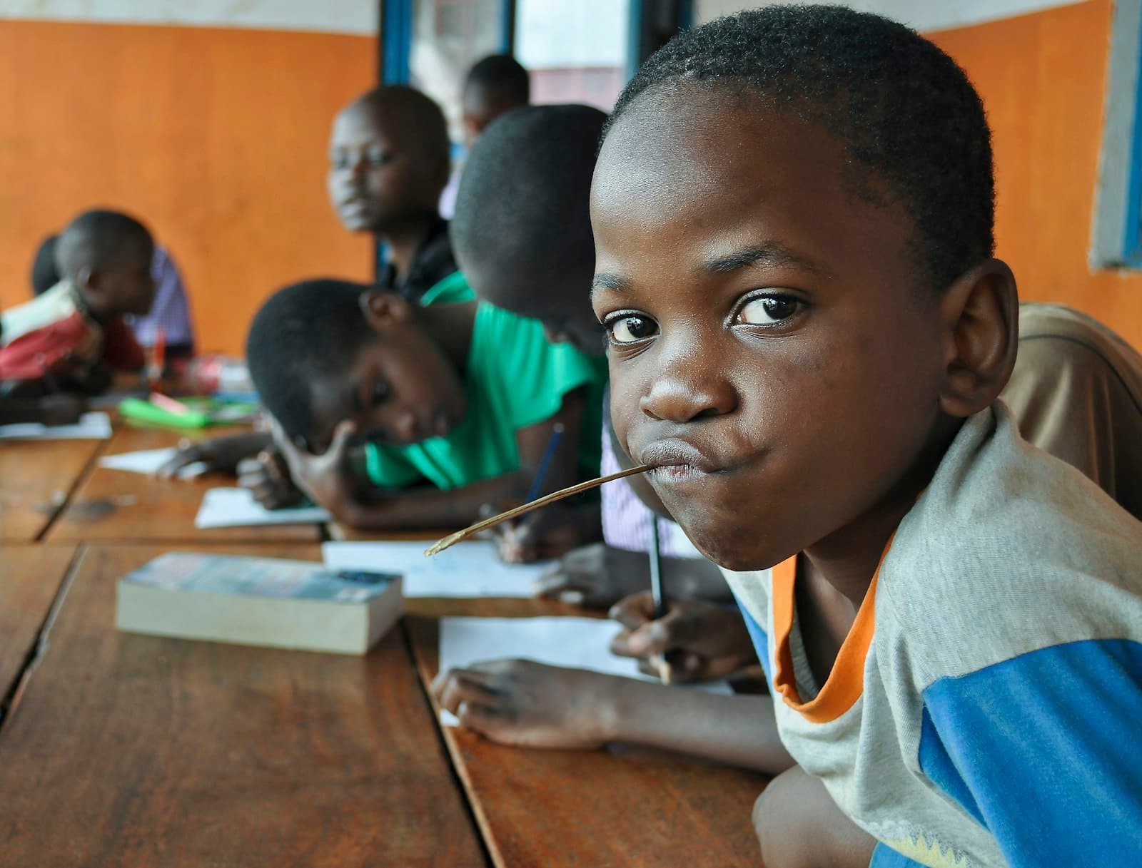 A pupil concentrating on class work
